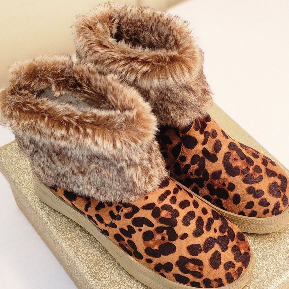 Leopard Print Faux Fur Ankle Boots